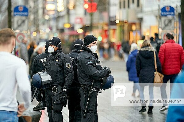 Police officers on the fringes of a demonstration by Querdenker against the Corona measures Koblenz  Rhineland-Palatinate  Germany  Europe