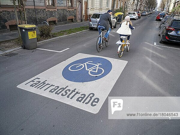Fahrradfahrer auf einer Fahrradstraße  Offenbach am Main  Hessen  Deutschland  Europa