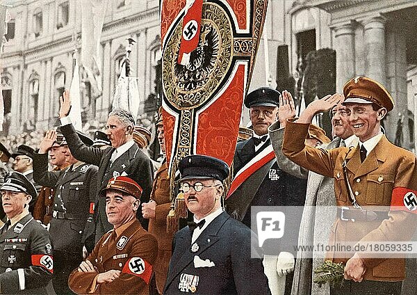 Adolf Hitler (* 20 April 1889 in Braunau am Inn) (? 30 April 1945 Berlin)  Leader of the Nazi Party  Reich Chancellor from 1933  also self-appointed 'Fuehrer' and head of state of Germany
