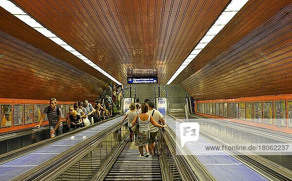 Escalator metro station  Budapest  Hungary  Europe