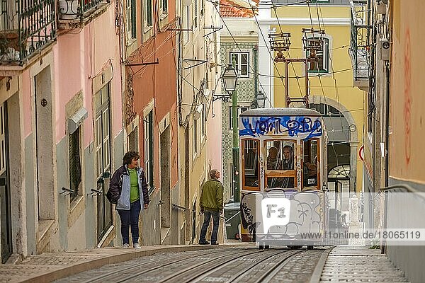 Funicular railway Ascensor da Bica  Lisbon  Portugal  Europe