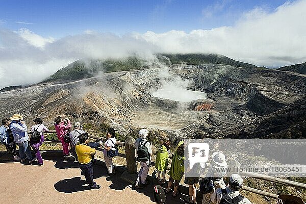 Tourists at the crater of Poas Volcano  Poas National Park  Costa Rica  Central America