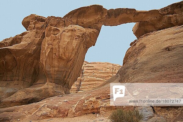 Jabal Umm Fruth rock bridge  one of several natural arches in the Wadi Rum desert  the Valley of the Moon in southern Jordan