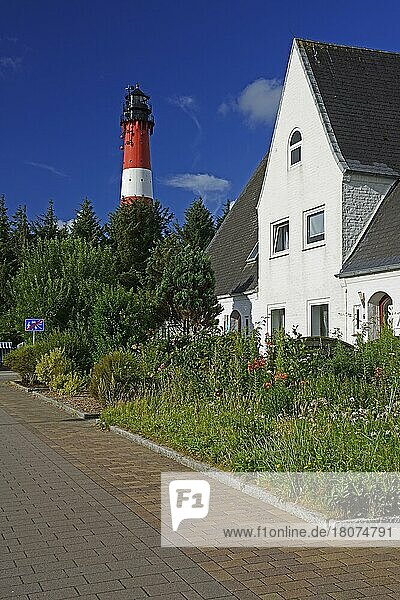 Typisches Wohnhaus und Leuchtturm  Hörnum  Sylt  nordfriesische Inseln  Nordfriesland  Schleswig-Holstein  Deutschland  Europa