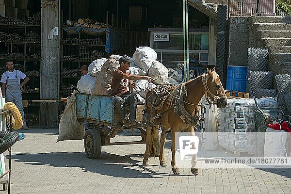 Horse with carriage and goods  Peshkopi  Albania  Europe