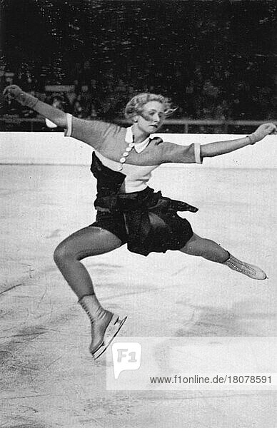 Eiskunstlauf  Frauen  Vera Hruba (Tschechoslowakei)  ein sehr junges Nachwuchstalent  mit einem schönen Sprung