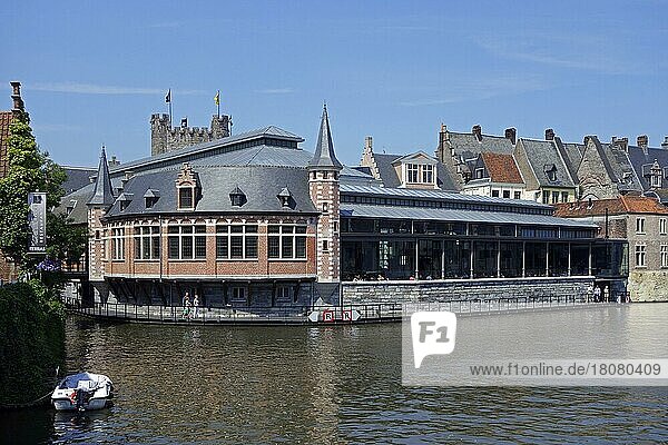The Oude Vismijn  Old Fish Market along the river Lys  Leie in Ghent  Belgium  Europe