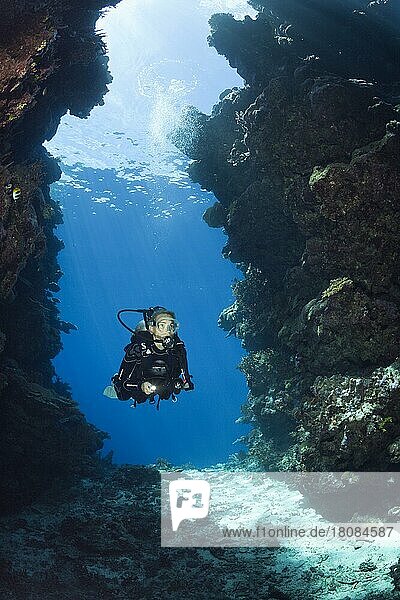 Diver in Mbuco Caves  Marovo Lagoon  Solomon Islands  Oceania