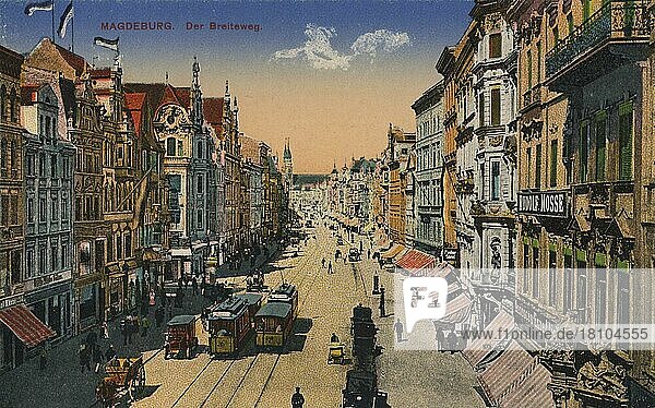 Breiteweg in Magdeburg  Sachsen-Anhalt  Deutschland  Ansicht um ca 1910  digitale Reproduktion einer historischen Postkarte  aus der damaligen Zeit  genaues Datum unbekannt  Europa