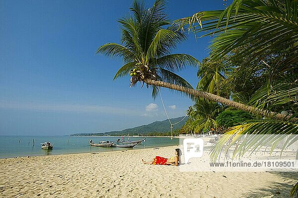 Lamai Beach  Insel Ko Samui  Thailand  Südthailand  Palmenstrand  Palmen  Frau  Menschen  Asien