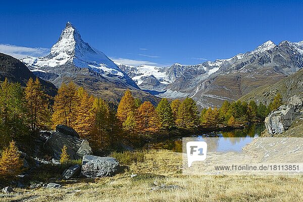 Matterhorn und Grindjisee  Wallis  Schweiz  Europa