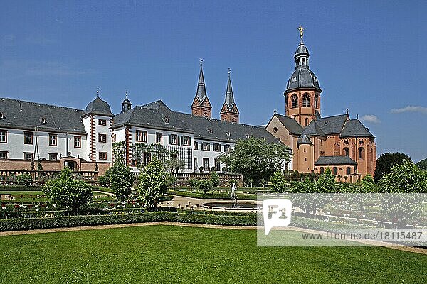 Einhard-Basilika  Klostergarten  Frühlingsblumen  Seligenstadt  Hessen  Deutschland  Europa