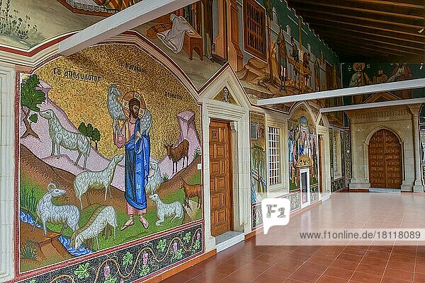 Corridor  painting  mosaics  Kykkos Monastery  Cyprus  Europe