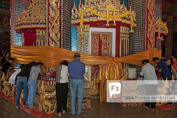 Songkran temple decoration  Wat Bang Riang  Buddhist temple  Thap Put  Amphoe hap Put  Phang Nga province  Thailand  Southeast Asia  Asia