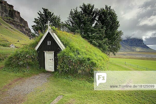 Kapelle  Nupstadir  Grassodenhaus  Dachbegrünung  Island  Europa
