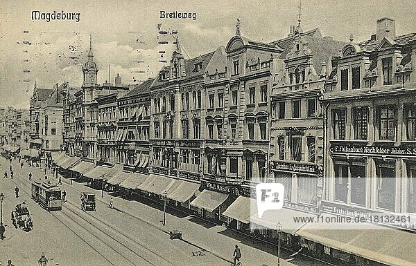 Breiteweg in Magdeburg  Sachsen-Anhalt  Deutschland  Ansicht um ca 1910  digitale Reproduktion einer historischen Postkarte  aus der damaligen Zeit  genaues Datum unbekannt  Europa