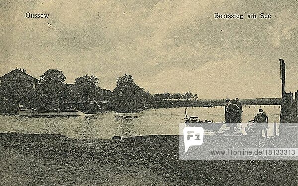 Gussow  Bootssteg am See  Ortsteil in der Gemeinde Heidesee in Brandenburg  südöstlich von Berlin  Deutschland  Ansicht um ca 1900-1910  digitale Reproduktion einer historischen Postkarte  Europa