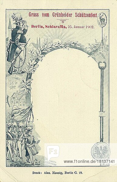 Grünheide  Gruß vom Schützenfest 1902  Brandenburg  Deutschland  Ansicht um ca 1900-1910  digitale Reproduktion einer historischen Postkarte  public domain  aus der damaligen Zeit  genaues Datum unbekannt  Europa