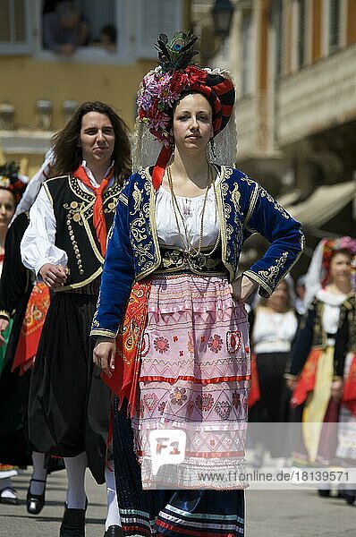 Women in traditional traditional costume  festival in Kerkira  Corfu Town  Corfu  Ionian Islands  Greece  Europe