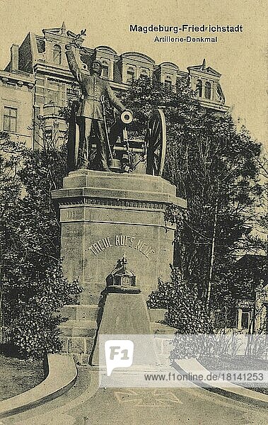 Artillerie Denkmal in Magdeburg Friedrichstadt  Sachsen-Anhalt  Deutschland  Ansicht um ca 1910  digitale Reproduktion einer historischen Postkarte  aus der damaligen Zeit  genaues Datum unbekannt  Europa