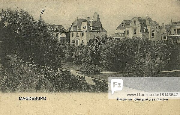 Königin Luise Garten in Magdeburg  Sachsen-Anhalt  Deutschland  Ansicht um ca 1910  digitale Reproduktion einer historischen Postkarte  public domain  aus der damaligen Zeit  genaues Datum unbekannt  Europa
