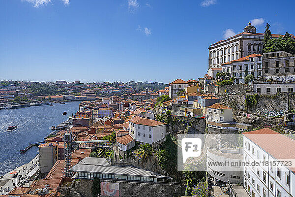 View of the terracotta rooftops of The Ribeira district overlooking the Douro River  UNESCO World Heritage Site  Porto  Norte  Portugal  Europe