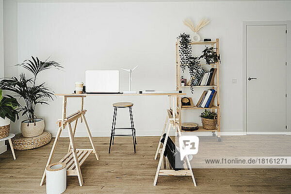 Wooden desk in modern office