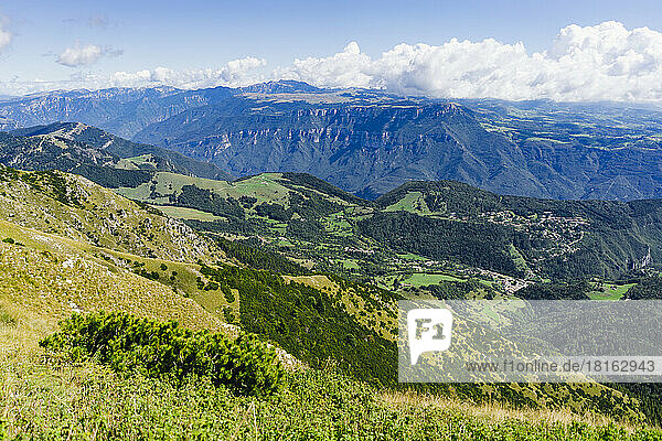 Scenic view of green European Alps on sunny day