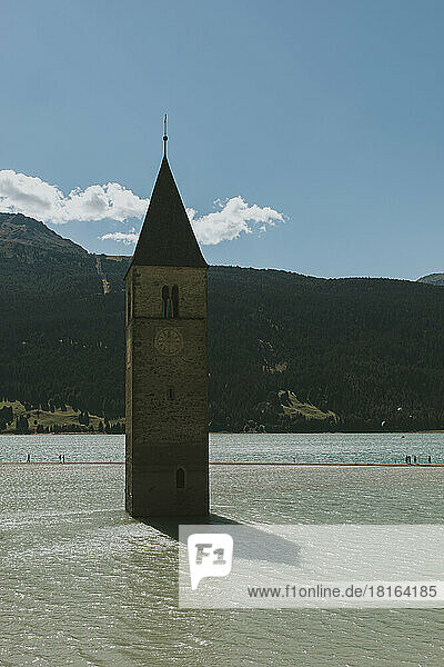Italy  Trentino-Alto Adige  Bell tower submerged in Lake Reschen