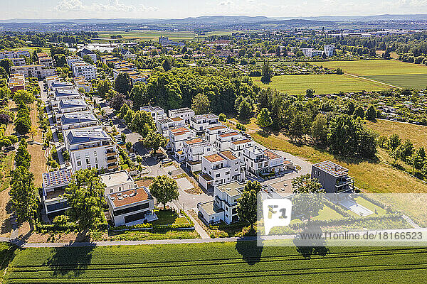 Germany  Baden-Wurttemberg  Ludwigsburg  Aerial view of rural suburb with modern energy efficient houses