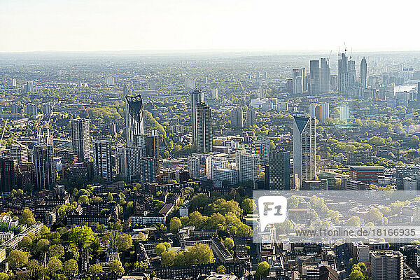 UK  England  London  Elevated view of districts around Elephant and Castle area