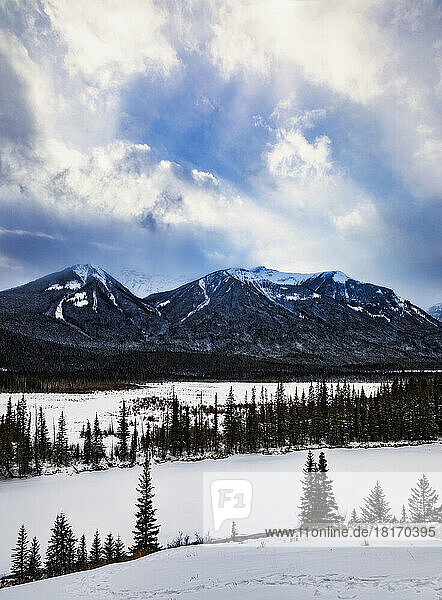 Blick auf die kanadischen Rocky Mountains im Winter im Banff National Park; Alberta  Kanada