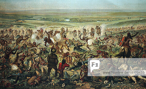 Custer's Last Stand at the Battle of the Little Bighorn  June 25  1876. General George Armstrong Custer  1839 - 1876. The battle was the most important in the Great Sioux War of 1876. After a painting by F. Otto Becker  1854 - 1945 published in 1896