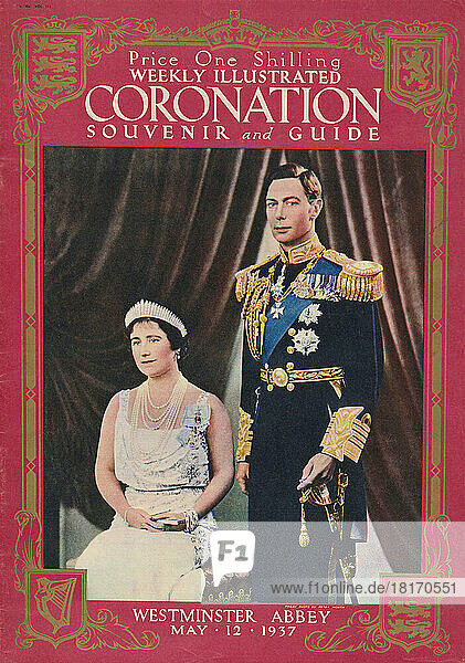 Wochenzeitschrift Coronation Souvenir and Guide zur Krönung von König Georg VI. von England (1895 - 1952). Neben ihm sitzt seine Frau und Königingemahlin Elizabeth (1900-2002). NUR REDAKTIONELL.