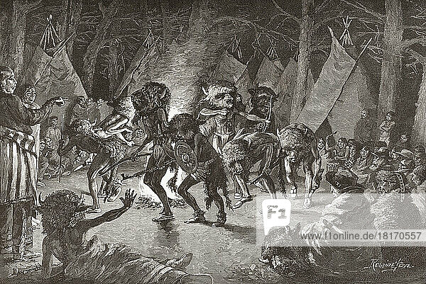 Der Büffeltanz. Nach einem Werk des amerikanischen Künstlers Frederic Sackrider Remington  1861 - 1909. Der Büffeltanz oder Bison-Tanz der Plains-Indianer feierte die jährliche Rückkehr der Büffelherden.