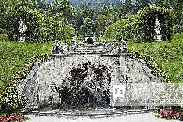 Cascade of Thirty Marble Steps and Neptune Fountain  Linderhof Palace  Oberbayern  Bavaria  Germany