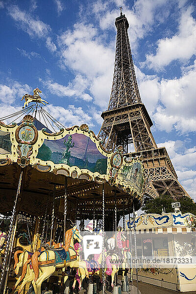 Carousel and Eiffel Tower  Paris  France