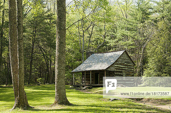 The Carter Shields cabin in Cades Cove.; Cades Cove  Great Smoky Mountains National Park  Tennessee.