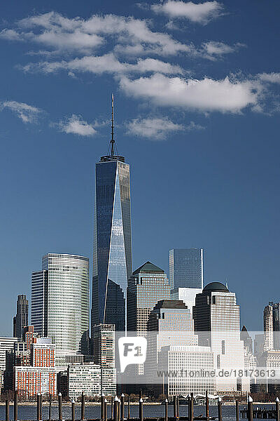Close-up of Lower Manhattan Skyline with World Trade Center and One World Trade Center (Freedom Tower)  New York City  New York  USA