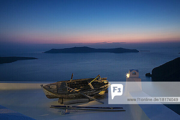 Old Boat on Roof at Sunset  Firostefani  Santorini  Cyclades  Greek Islands  Greece