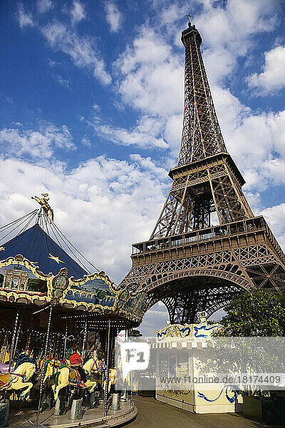 Carousel and Eiffel Tower  Paris  France