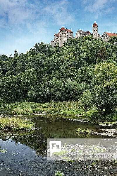 Harburg Castle and Woernitz River  Romantic Road  Harburg  Donau-Ries  Bavaria  Germany