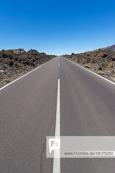 Road through Lava Field in Parque Nacional del Teide  Tenerife  Canary Islands  Spain