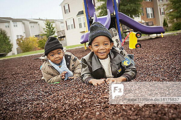 Portrait of Brothers at Playground  Maryland  USA
