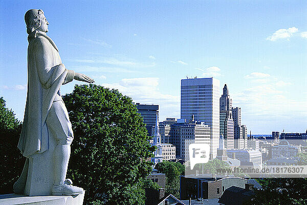 Roger Williams Memorial and City Skyline Providence  Rhode Island  USA