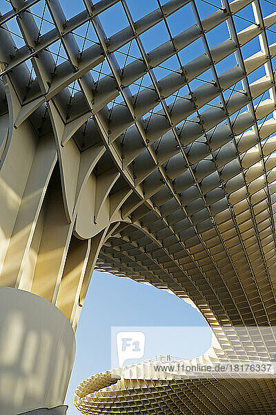 Close-up of Metropol Parasol at Plaza de la Encarnacion  Seville  Andalucia  Spain