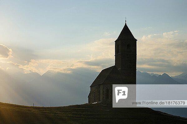 Backlit St Kathrein Church near Hafling  South Tyrol  Trentino-Alto Adige  Italy