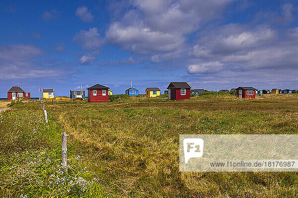 Field and Beach Huts  Aeroskobing  Aero Island  Jutland Peninsula  Region Syddanmark  Denmark  Europe