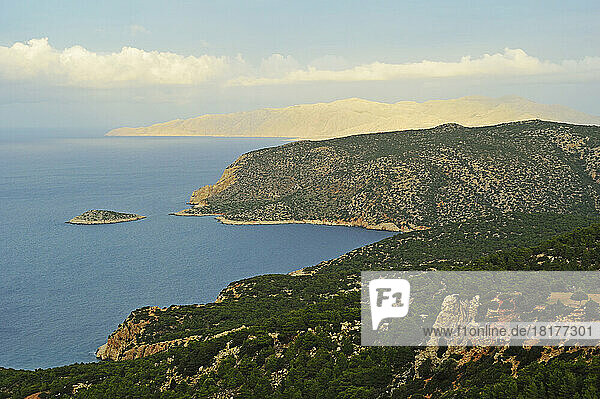 Coast at Monolithos and Aegean Sea  Rhodes  Dodecanese  Aegean Sea  Greece  Europe