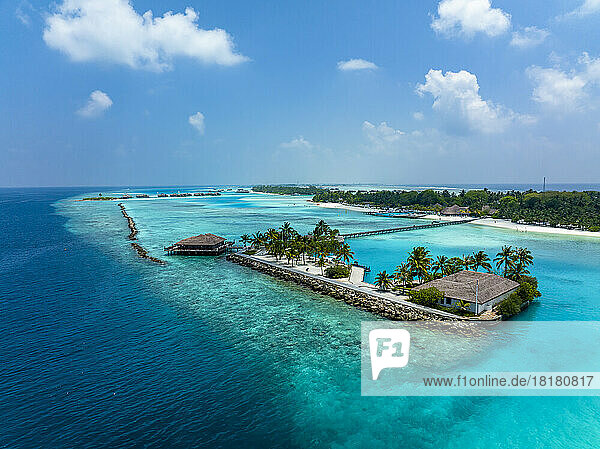 Maldives  Kaafu Atoll  Aerial view of tourist resort on Lankanfushi island